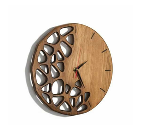 Horloge murale en bois ronde, horloge murale en bois à motif géométrique, horloge analogique à quartz pour salon, bois - Product Image 3