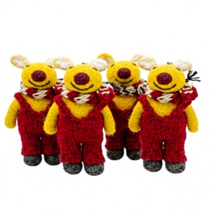 Handmade Eco-Friendly Knitted Wool Reindeer Christmas Decoration Red Overalls Scarf Small Wall Hanging Cartoon Indoor - Product Image 1