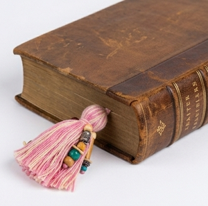 Bohemian Pink Fabric Tassel Keychain With Beads For Entryway Decor - Product Image 2