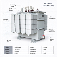 Transformateur de puissance triphasé immergé dans l'huile à haute efficacité 750 kVA, moyenne tension, faible perte, sortie personnalisée 400 V pour réseau