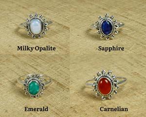 Anillo de piedras preciosas chapado en plata de ley 925, lapislázuli, rubí, turquesa, ovalado de 6x8 mm, para mujer. - Product Image 4