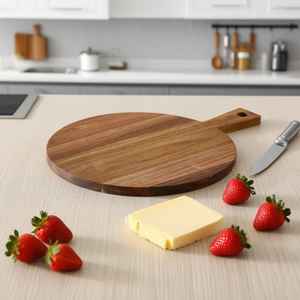 Tabla de cortar redonda de madera de acacia con asa, tabla de cortar de madera para colgar, tabla de quesos, bandeja para servir, plato de cocina - Product Image 5
