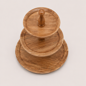 Handcrafted 3-<b>Tier</b> Round Wooden <b>Cake</b> Stand for Weddings Eco-Friendly Mango Wood Cupcake Display & Dessert Serving Tray - Product Image 6