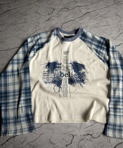 Custom Plaid Sleeves <b>Raglan</b> Ribbed Thermal Long Sleeve <b>T</b>-<b>Shirt</b> Graphic Printed Tees 100% Cotton Crew neck Long Sleeves <b>T</b> <b>shirts</b> - Product Image 4