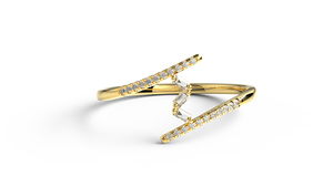 Bague de luxe en or 18 carats, pavée de diamants ronds et baguettes, style zigzag, bague statement, bijoux fins minimalistes pour femmes - Product Image 1