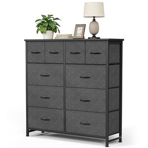 Tour de rangement en tissu à 10 tiroirs, grande commode de style français moderne pour chambre, placard, salon, gris - Product Image 1