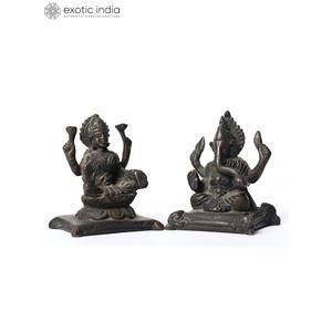 รูปปั้นพระลักษมีพระพิฆเนศทองเหลืองขนาด3นิ้วทำด้วยมือทำในอินเดีย - Product Image 3