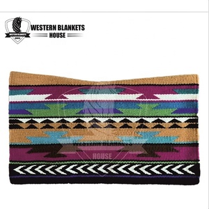 Tapis de selle d'équitation occidentale en coton avec motif géométrique vert, orange et violet - Product Image 5