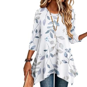 Chemise en rayonne à rayures ombrées aux tons terreux, grande taille, col rond, ourlet drapé, de haute qualité, tunique pour femmes - Product Image 5