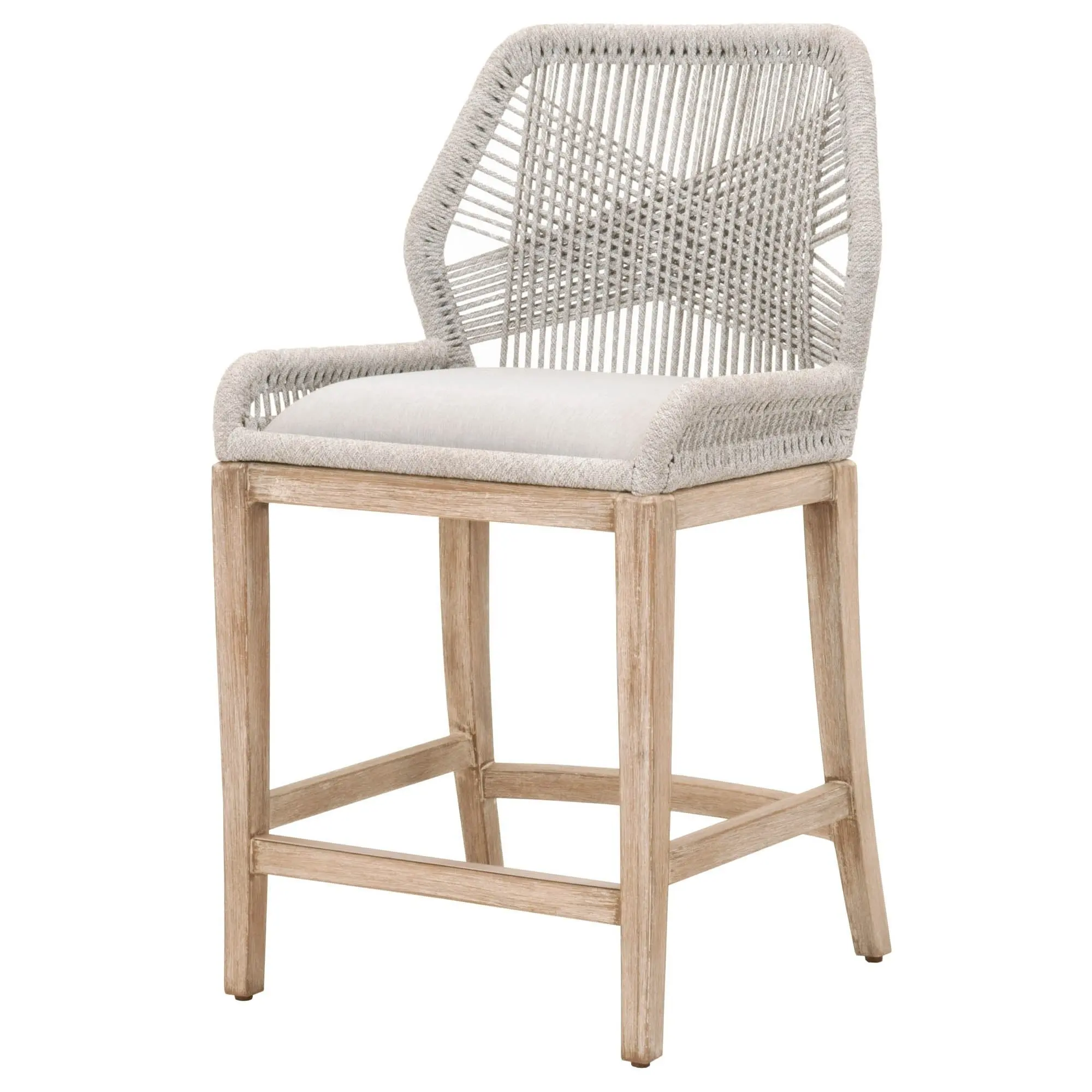 Woven Rope Bar Stool, Teak Wood