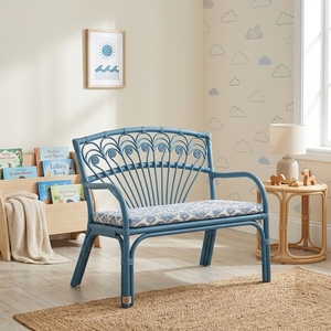 Sofá Infantil de Ratán Azul y Blanco de 2 Plazas al por Mayor, Muebles Minimalistas Elegantes, Banco para Sala de Juegos, Asientos Lindos para Guardería - Product Image 3