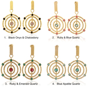 Wholesale multiple quartz hook earrings 18k gold plated push <b>back</b> chakra design hammered finish dainty handmade gemstone Jewelry - Product Image 1