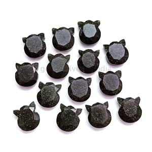 Piedra solar negra natural hecha a mano con forma de gato, abalorios tallados para la fabricación de joyas, escultura de animales de cristal, figuritas de piedra solar a granel - Product Image 1