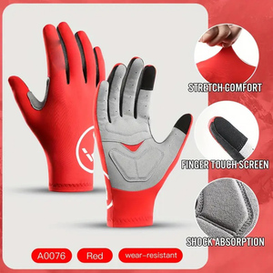 FITME SPORTS Gants de cyclisme pour hommes en cuir rouge écologiques lavables de haute qualité, légers, respirants, antidérapants et fins - Product Image 6
