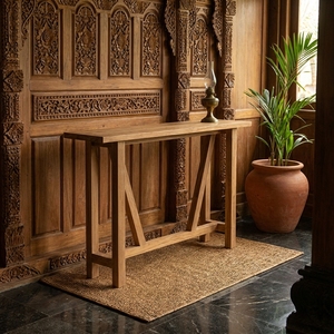Teak Wood Console <b>Table</b> Natural Solid Wooden Sideboard Narrow Entryway Accent Desk Traditional Living Room Furniture Box <b>Brown</b> - Product Image 5