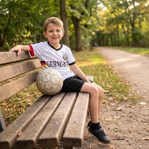 Germany Soccer Jersey Set for Kids and Adults <b>White</b> V-Neck Short Sleeve with Black Shorts Breathable Mesh Uniform All Seasons - Product Image 3