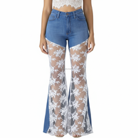 Jeans évasés pour femmes, coupe ample, taille haute, patchwork, respirants, sur mesure, OEM, vente en gros