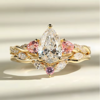 Bague de fiançailles ANSTER personnalisée élégante en or jaune 14K 18K avec diamant taille poire 1,5ct 2ct, bijou de mariage et de tous les jours, cadeau pour femme