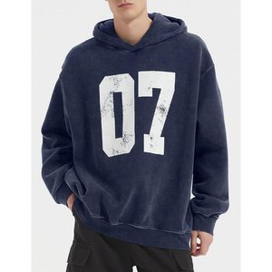 2025 Sudadera con capucha de lavado ácido de moda para hombres de gran tamaño etiqueta personalizada XL XS sudaderas Vintage características antiarrugas - Product Image 2