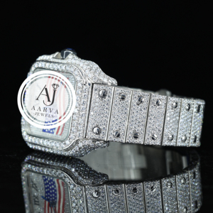 Montre à quartz carrée en acier inoxydable incrustée de diamants pour homme AARVA JEWELS, cadran en cristal saphir, fermoir papillon, 3BAR étanche - Product Image 4