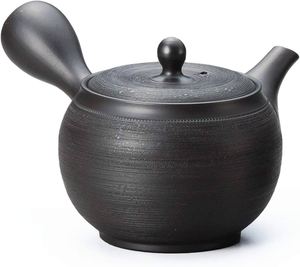 Tetera Japonesa Reutilizable de Cerámica - Fusen Negra Redonda de Mil Niveles con Detalles Dorados, Kyusu con Tapa, Hecha a Mano, Tradicional - Product Image 4