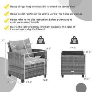 Set da Conversazione per Esterni in Vimini con Piano in Vetro Temperato, Arredamento da Giardino in 3 Pezzi - Product Image 2
