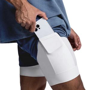 Short de sport classique à double couche pour hommes avec poches zippées Vêtements d'entraînement de fitness d'été pour la course à pied Service OEM disponible - Product Image 4
