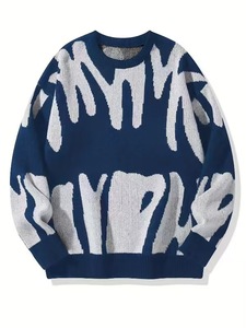 Suéter de punto acolchado para hombre, estilo casual, cálido para invierno, nuevo, antipilling, con logo frontal, cuello redondo, a la moda - Product Image 2