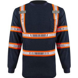 เสื้อเชิ้ตทำงานแขนยาวสีกรมท่าสำหรับผู้ชาย พร้อมแถบสีส้มและผ้าโพลีเอสเตอร์ระบายอากาศได้ดี - Product Image 2