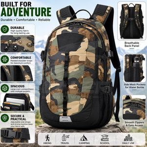 Sac à dos tactique camouflage personnalisable, multi-poches, bretelles réglables, tissu polyester durable, fermeture éclair, 36-56L, imperméable - Product Image 5