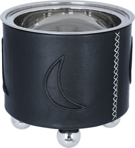 Plat à chafing en cuir noir fait main avec couvercle en acier inoxydable argenté et motif lune en relief pour mariages et événements au Moyen-Orient - Product Image 1