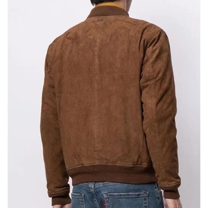 เสื้อแจ็คเก็ตบอมเบอร์หนังกลับสีน้ำตาลสำหรับผู้ชาย - Product Image 2