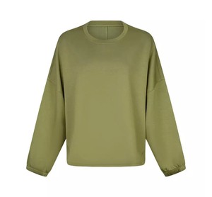 Women's Oversized Crew Neck Sweatshirt Lantern Sleeve Solid Color Knitted <b>100</b>% Cotton Breathable Autumn Wear - Product Image 2
