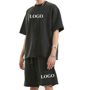 Ensemble d'été personnalisé pour hommes, impression de logo sur mesure, t-shirt et short pour hommes, impression de logo flamme sur écran, taille OEM - Product Image 1