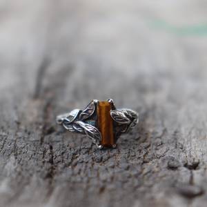 Tigers Eye Ring Nature Inspired <b>Solid</b> <b>Silver</b> Gold Plated Rounded Tube Stone Bestseller Jewelry Graduation Gift - Product Image 5