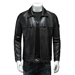 Trendy Wholesale <b>Men's</b> Cowhide Leather <b>Jacket</b> <b>Lightweight</b> Fashion with Zipper Ultimate Casual Street Style Leather <b>Jacket</b> - Product Image 2