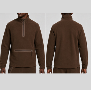 Plain Blank Beige Color <b>Half</b> Quarter Zipper up Style <b>Sweatshirt</b> Jacket Warm Sherpa Fur Polar Fleece Fashion <b>Sweatshirts</b> For Sale - Product Image 4