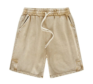 Pantalones Cortos de Hombre de Alta Calidad, Estilo Vintage, Lavados, de Algodón y Poliéster, Transpirables, con Cordón Ajustable, Lavado Ácido, Color Sólido - Product Image 5