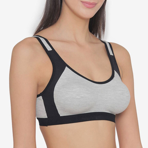 Sujetador deportivo de doble tirante gris y negro para mujer, cuello redondo, top corto transpirable para yoga, running, fitness y entrenamiento. - Product Image 2