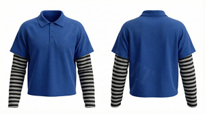 Polo personnalisé avec logo, manches doubles rayées, élégant et confortable, style décontracté, style streetwear, pour hommes - Product Image 3