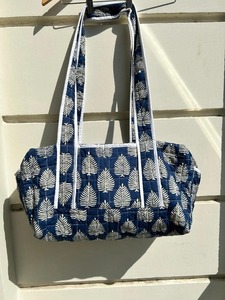 Vintage Cotton Quilted Duffle Bag Big Blue Floral Hand Block Printed High Quality Overnight for Women Best Gift for Special One - Product Image 5