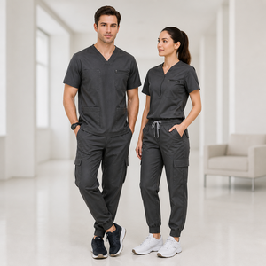 Ensemble d'uniformes médicaux unisexes respirants à col en V en polyester, viscose et élasthanne, résistants aux plis, pour le travail - Product Image 1