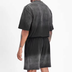 100% Cotton Acid Wash Men's Tracksuit Sun Faded and Distressed Shirt and Shorts 2 Piece <b>Set</b> Custom Logo ONEAPEX INTERNATIONAL - Product Image 2