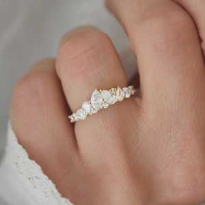 Tiara Diamond Half Eternity Wedding Bands Mix Cut Pear Marquise Lab Grown <b>Cluster</b> Elegant Stackable Rings 14k 18k Gold Wholesale - Product Image 2