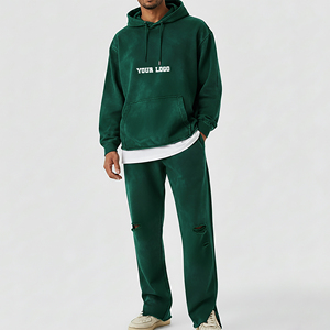 Conjunto de Sudadera con Capucha y Pantalones Deportivos Desgastados de Estilo Vintage, Hechos a Medida, en Felpa de Algodón Premium, Ropa Deportiva Urbana - Product Image 4