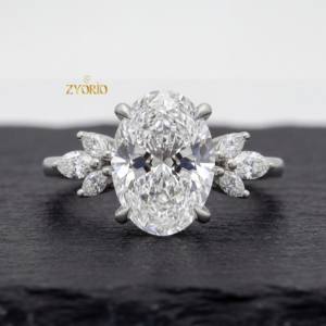 Bague de Mariage Premium en Diamant de Laboratoire Taille Ovale, Monture Muse en Or Blanc 14K, Bijou de Fiançailles et de Mariage pour Femme, Cadeau Idéal - Product Image 4