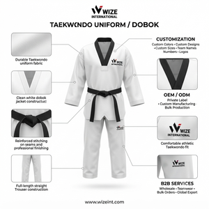 Uniforme de Taekwondo WIZE INTERNATIONAL, Dobok para Adultos Unisex, Blanco, Algodón Elástico, Secado Rápido, Ligero, Transpirable, Corte Regular - Product Image 6