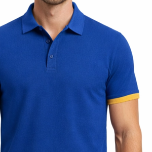 Polo Clásico Negro para Hombre, con Contraste en el Puño de la Manga Blanca, Corte Ajustado, Manga Corta, Estilo Casual Deportivo - Product Image 3