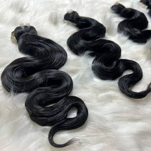 Pelo de tendencia caliente que teje el pelo de color negro Pelo crudo Máquina de trama de ondas de cuerpo negro Paquete de doble dibujado de Qhair - Product Image 3
