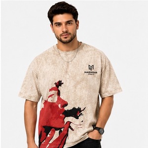 T-shirt délavé à l'acide de couleur unie, meilleur design, faible MOQ, 100 % coton, couleur personnalisée, style Hip Hop pour hommes, OEM - Product Image 1